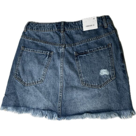 Forever 21 Blue Denim Mini Skirt Distressed Y2K S 26 NWT - Picture 3 of 6